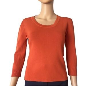 J.A.C casual pullover tight knit pumpkin color scoop neck 3/4 sleeves Women M
